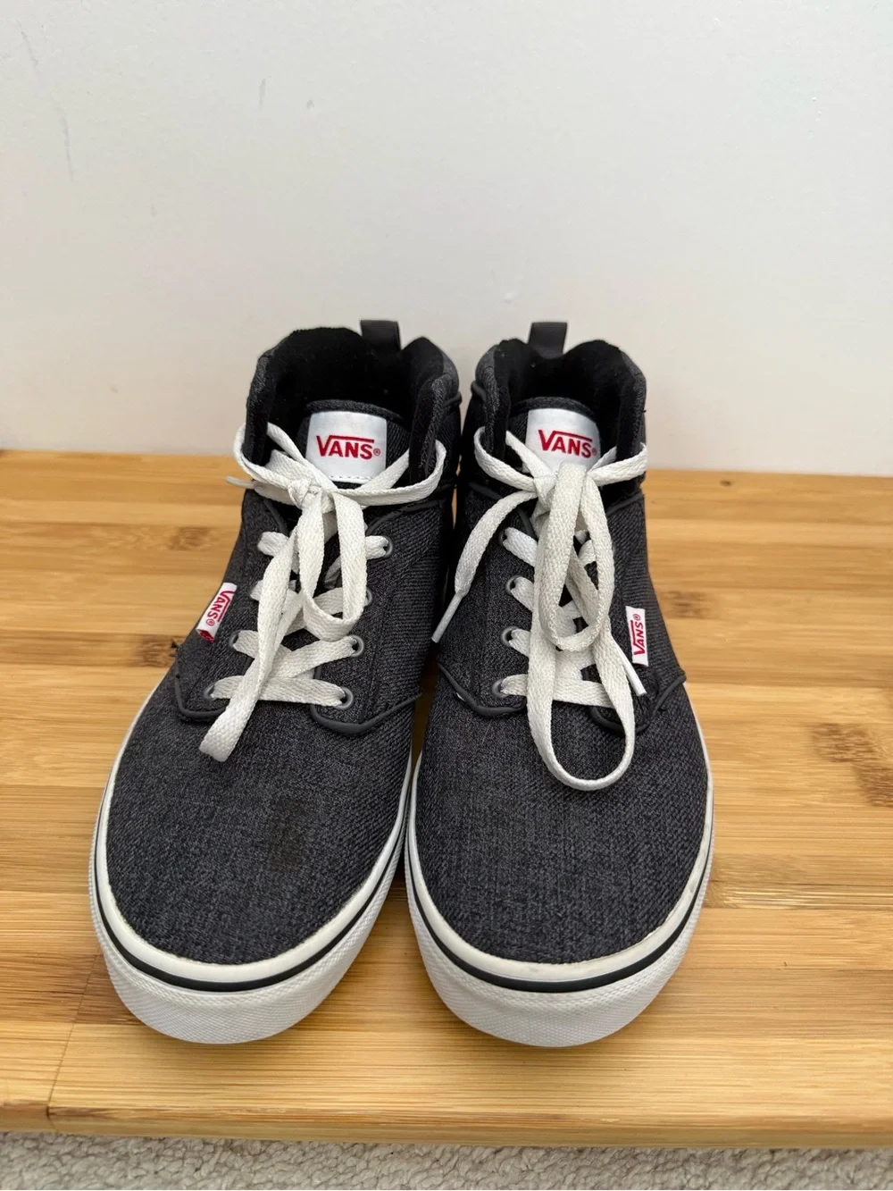 Boys Vans Dark Gray Mid-Top Canvas Sneakers with White Laces